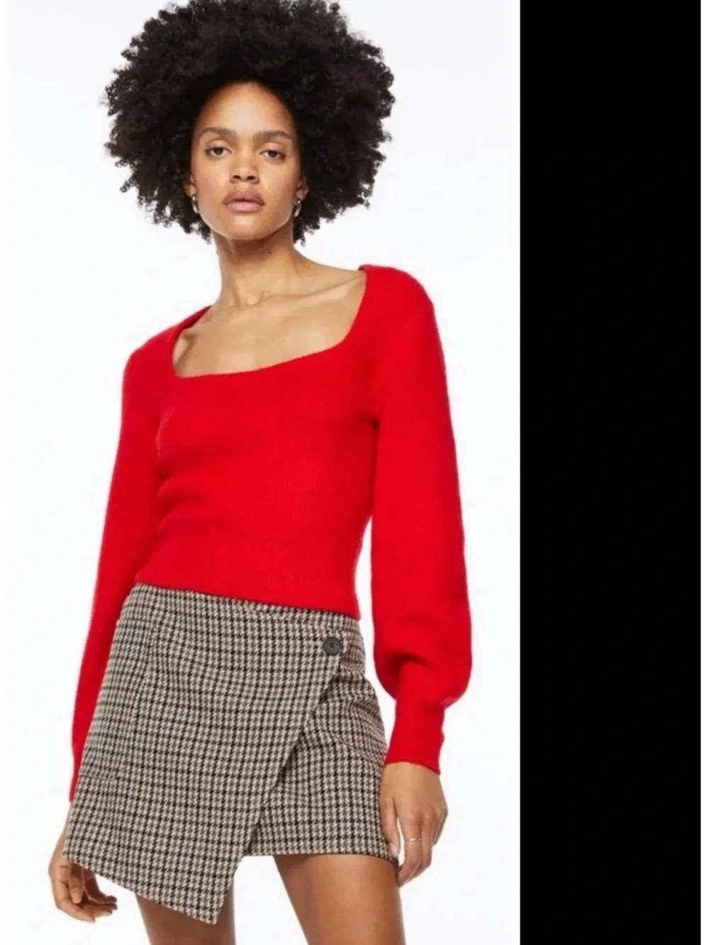 H&M Square Neck Rib Knit Long Sleeve Sweater in Red Size S EUC